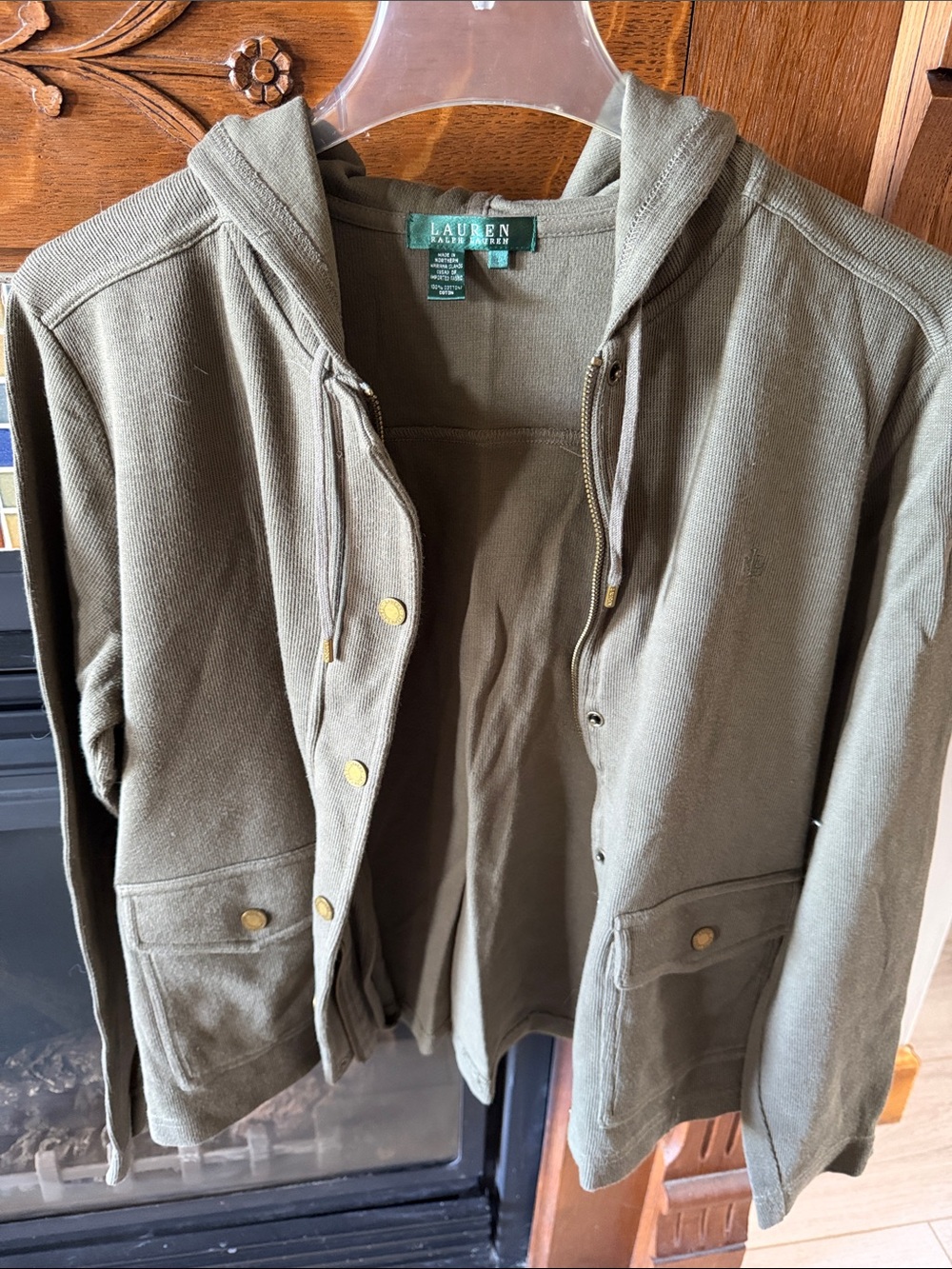 Lauren Ralph Lauren Olive Utility Hooded Jacket with Gold-Tone Snaps